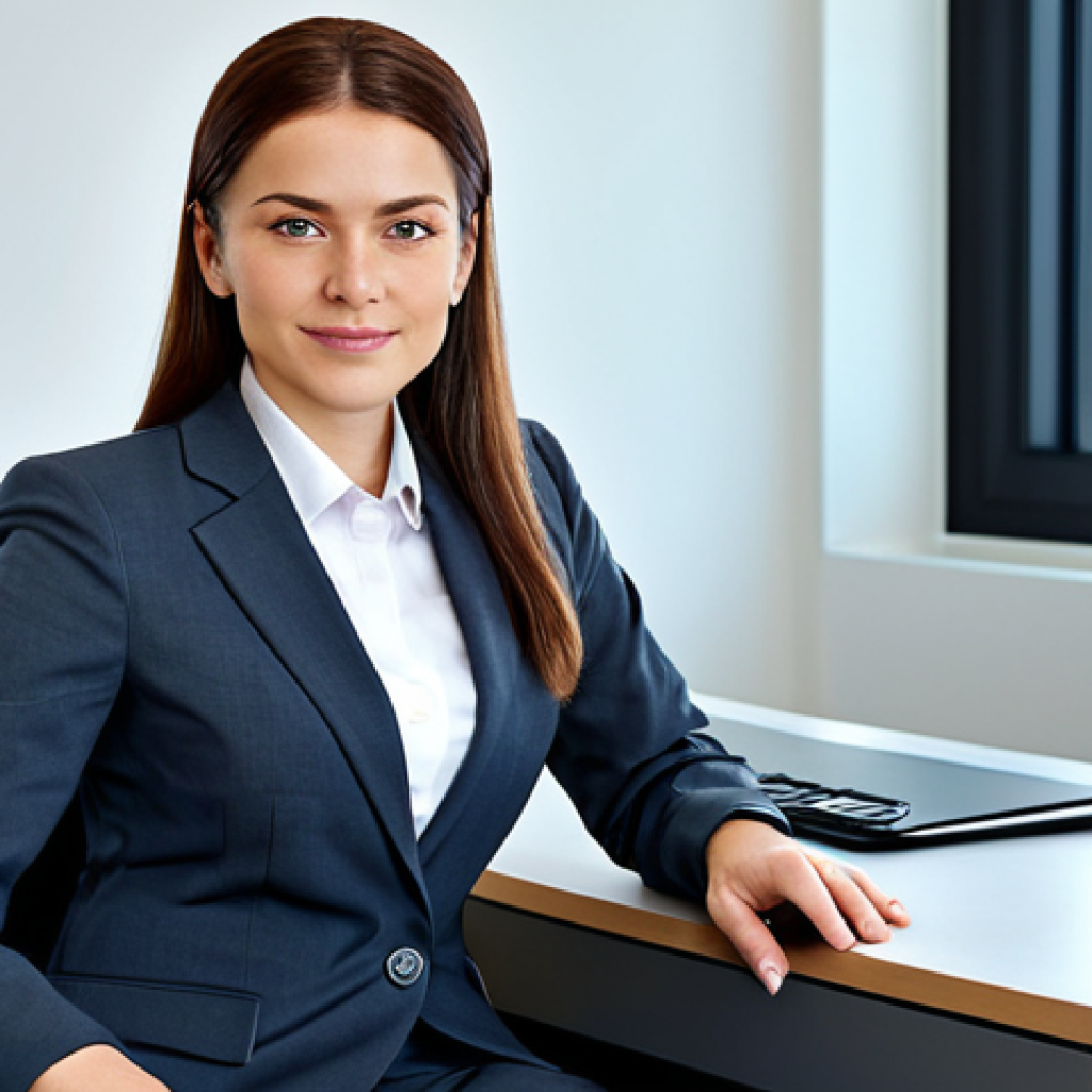 퓨전 타코 배달 비교 - Professional Businesswoman**
"A professional businesswoman in a modest business suit, sitting at a ...