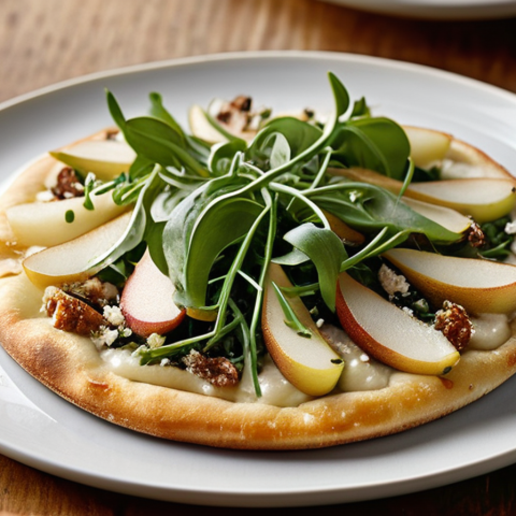 퓨전 피자 재료 비교 - **Unexpected Flavor Duos: Pear & Gorgonzola Pizza**
A gourmet pizza, close-up, featuring a thin,...