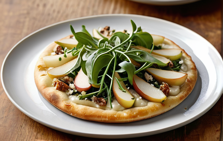 퓨전 피자 재료 비교 - **Unexpected Flavor Duos: Pear & Gorgonzola Pizza**
A gourmet pizza, close-up, featuring a thin,...