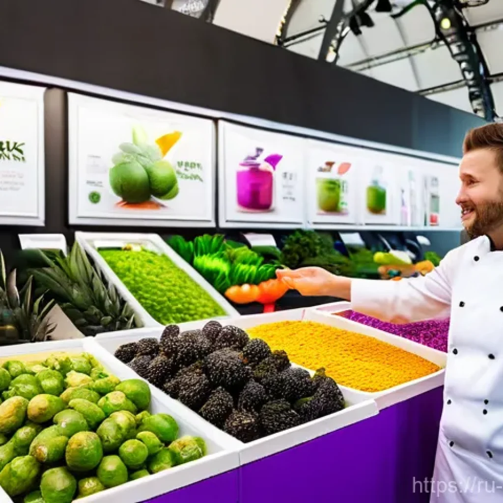 퓨전 패스트푸드 도매 구매 정보 - **Image Prompt: "A bustling professional HoReCa exhibition in Moscow. A confident Russian chef, wear...