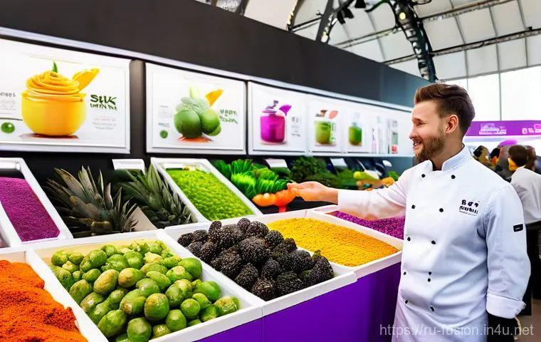 퓨전 패스트푸드 도매 구매 정보 - **Image Prompt: "A bustling professional HoReCa exhibition in Moscow. A confident Russian chef, wear...