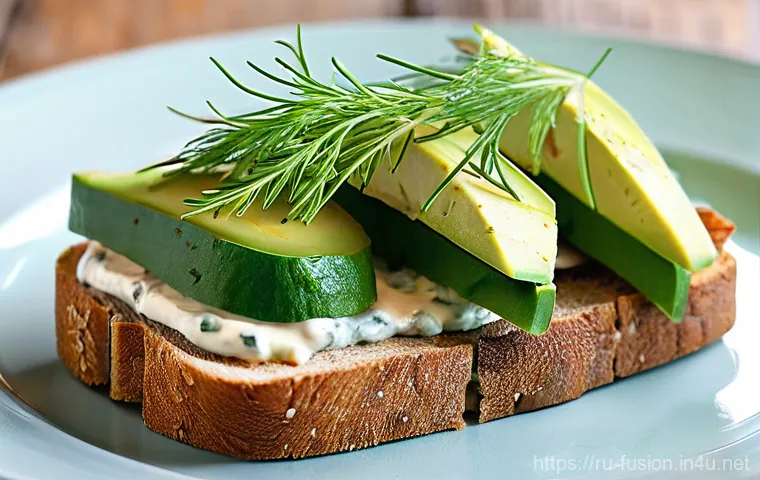 퓨전 샌드위치 지역별 인기 메뉴 - **"Moscow Culinary Innovation: Asian-Russian Fusion Sandwich"**
    A close-up, high-definition phot...