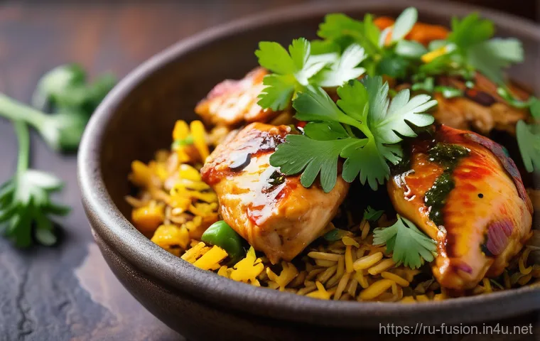 퓨전 치킨의 다이어트 버전 - A beautifully composed image of a healthy fusion chicken dish. The centerpiece is a perfectly baked ... 퓨전 치킨의 다이어트 버전 - A beautifully composed image of a healthy fusion chicken dish. The centerpiece is a perfectly baked ...