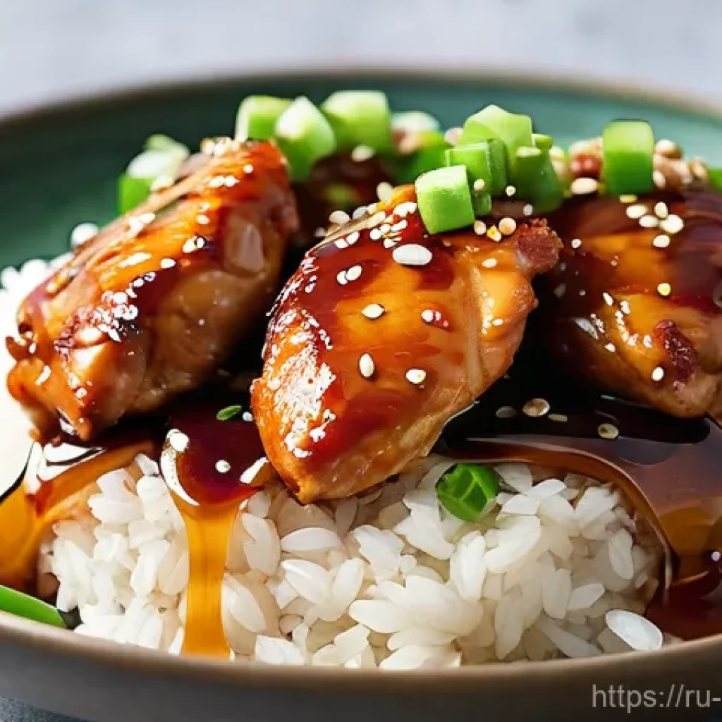 퓨전 치킨 글로벌 레시피 트렌드 - **Prompt:** A close-up, top-down shot of succulent, golden-brown chicken thighs coated in a glossy, ...