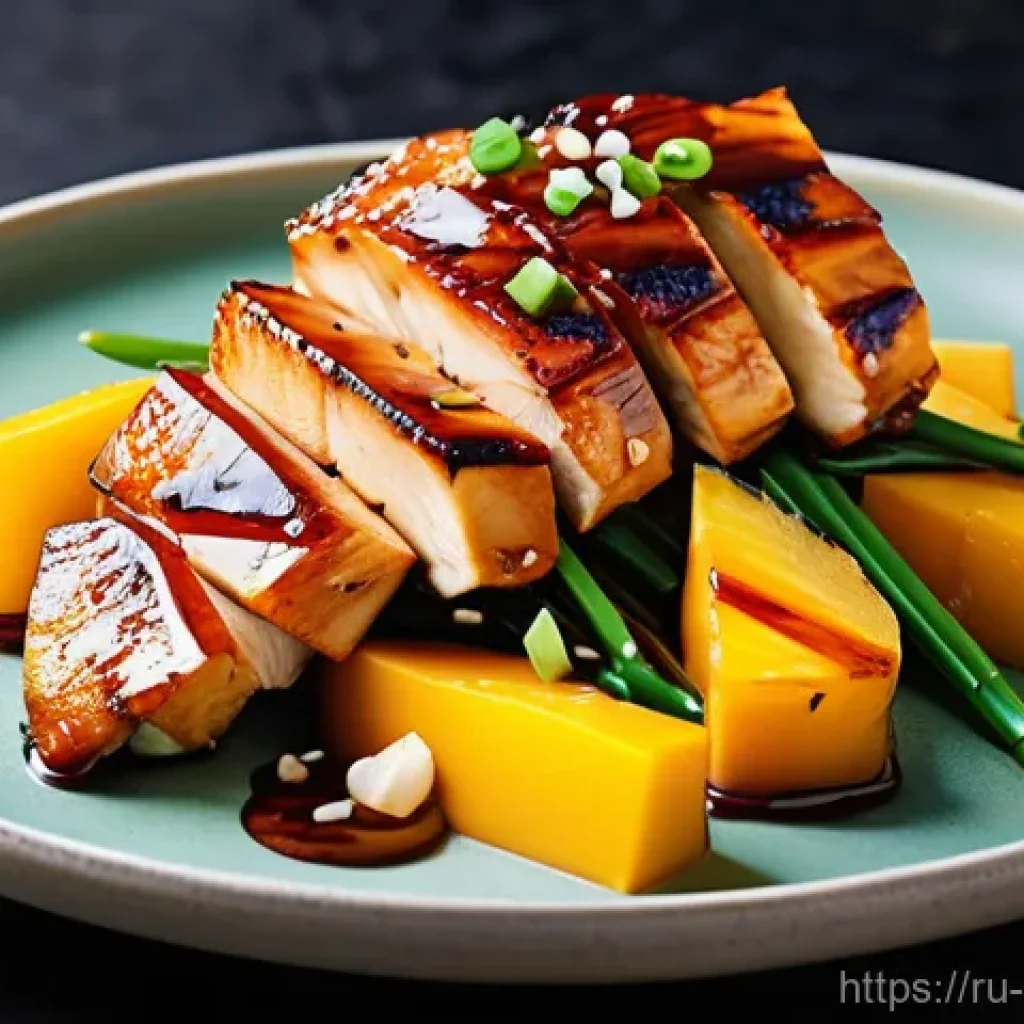 퓨전 치킨 배달 플랫폼 비교 - A stunning, high-definition close-up photograph of a vibrant fusion chicken dish, artfully arranged ...