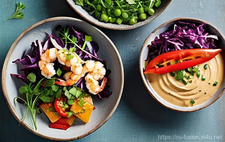 퓨전 패스트푸드 밀키트 제작 팁 - **"The Perfect Fusion Meal Kit Experience"**: A top-down, brightly lit, and highly detailed photogra...