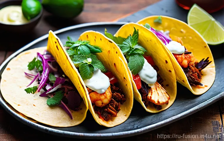 퓨전 패스트푸드 밀키트 제작 팁 - **"The Perfect Fusion Meal Kit Experience"**: A top-down, brightly lit, and highly detailed photogra...