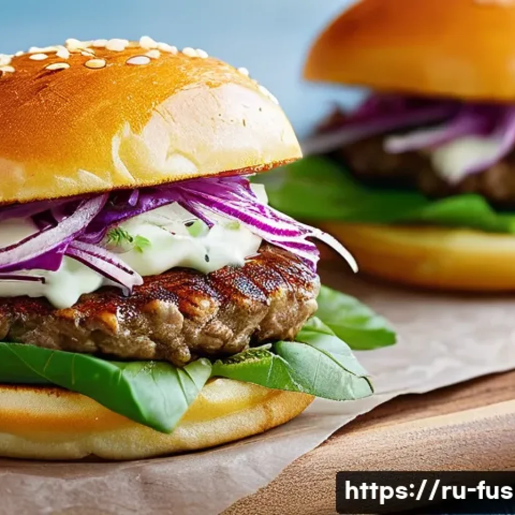 퓨전 패스트푸드와 지역 재료 - **Prompt 1: "Kystyburger" - Russian Fusion Fast Food Marvel**
A high-resolution, appetizing clos...