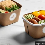 Home 22 퓨전 패스트푸드 테이크아웃 용기 - A stylish eco-friendly food packaging scene showcasing biodegradable sugarcane fiber boxes designed ...