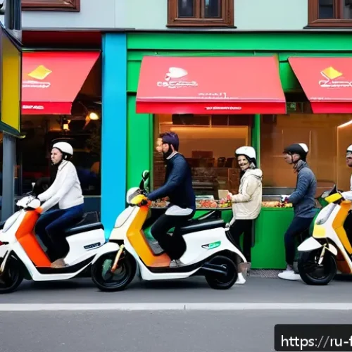 Home 30 퓨전 패스트푸드 배달 시간 비교 - A vibrant urban scene in Moscow showing a diverse group of young professionals eagerly receiving fus...